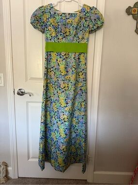 Vintage Floral Maxi Dress in Blue, Yellow, Green